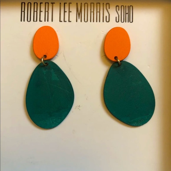 Robert Lee Morris Soho Double Drop Earrings Orange & Green Patina NIB - Picture 5 of 9